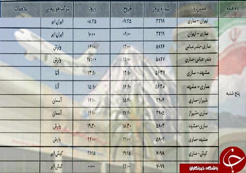پرواز های پنج شنبه 16 آبان ماه فرودگاه های مازندران پرواز های پنج شنبه 16 آبان ماه فرودگاه های مازندران
